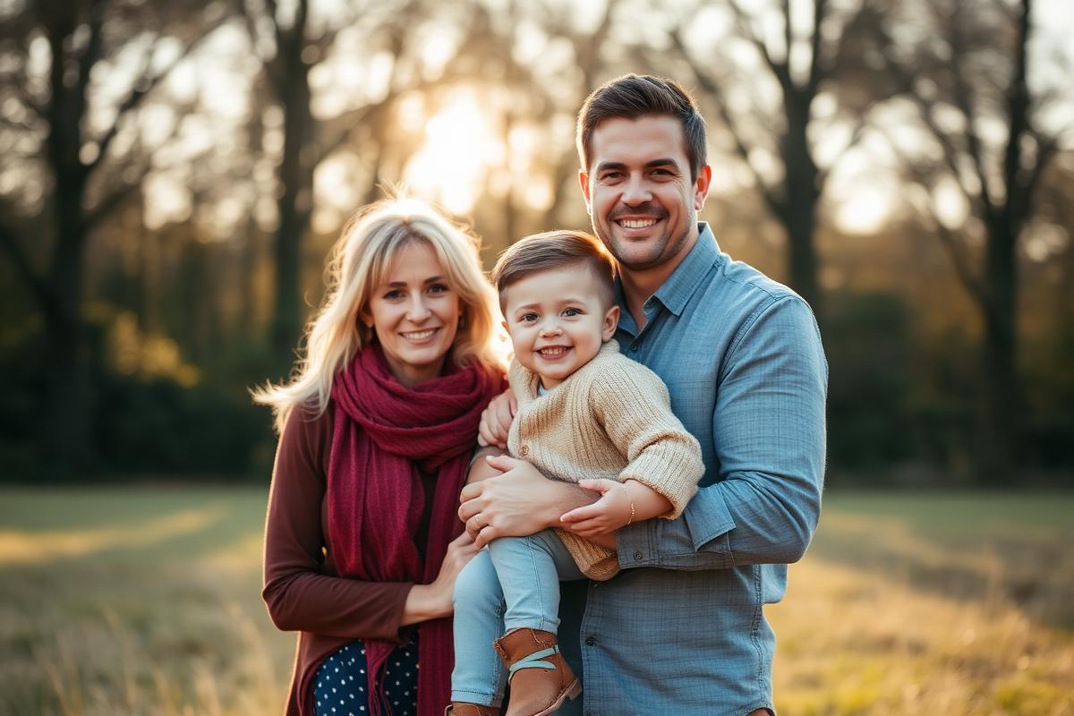 Family portrait in warm evening light