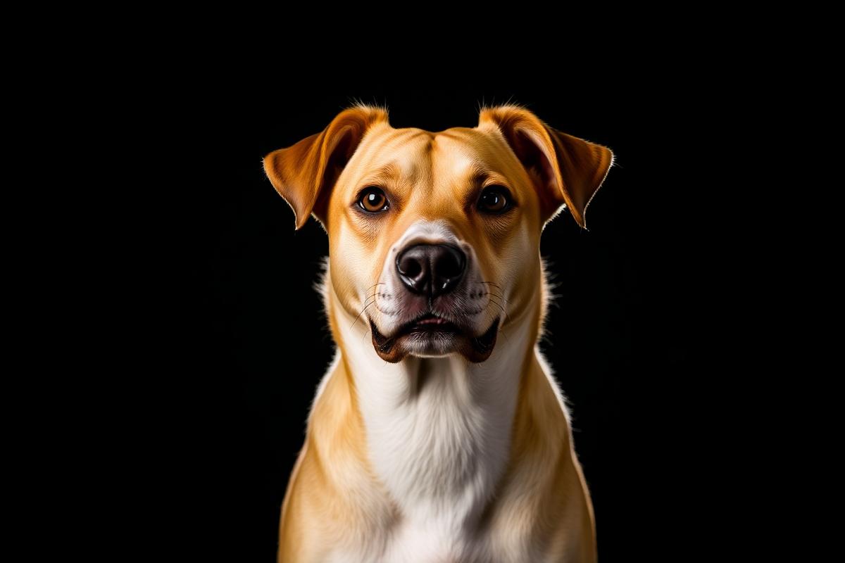 Studio portrait of a dog on a dark background